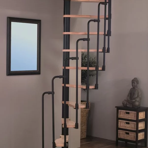 Ruimtebesparende spiltrap saturne 120 x 60 CM Zwart metaal met beuken treden