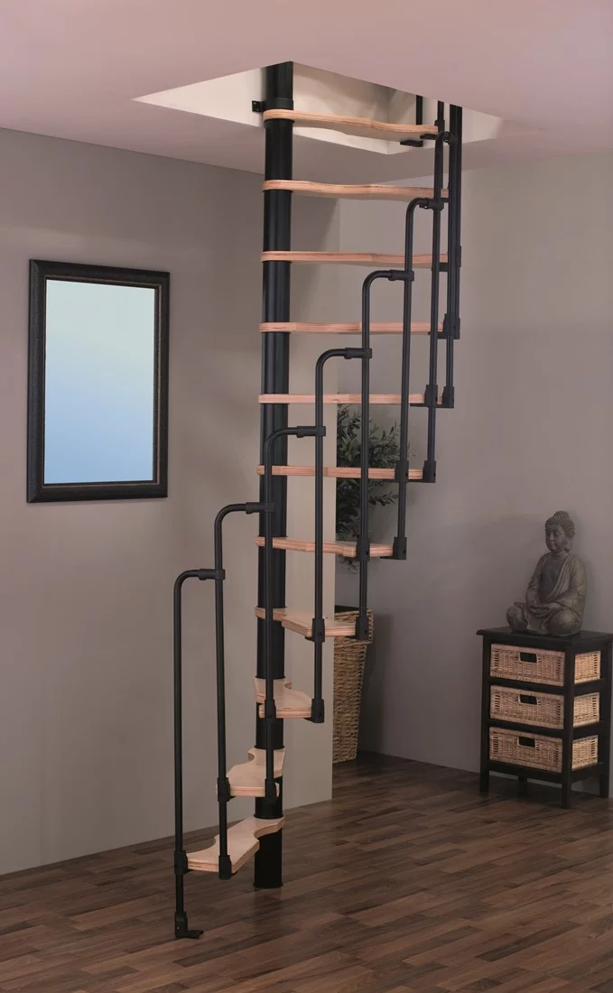Ruimtebesparende spiltrap saturne 120 x 60 CM Zwart metaal met beuken treden